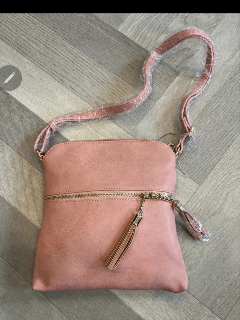 NWT Blush Pink Vegan Leather Crossbody Bag with Gold Tassels – LP082